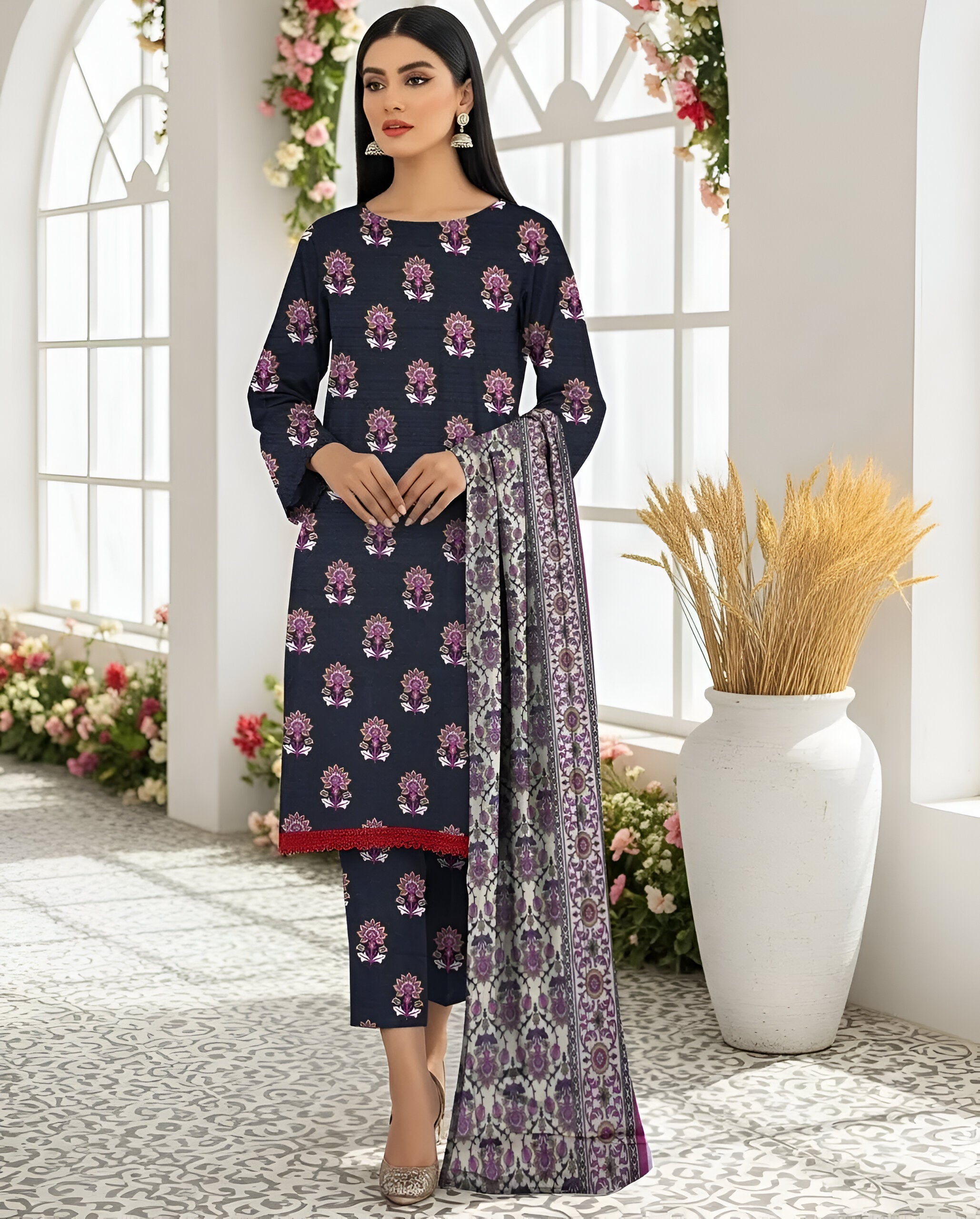 3 Pcs Women's Unstitched Printed Suit